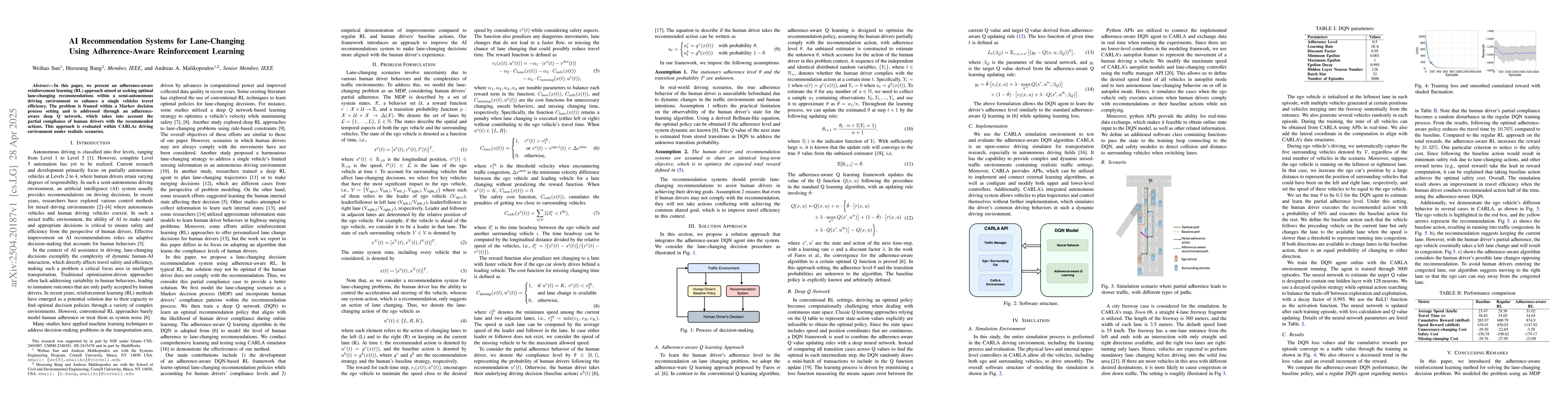 Thumbnail for AI Recommendation Systems for Lane-Changing Using Adherence-Aware
  Reinforcement Learning