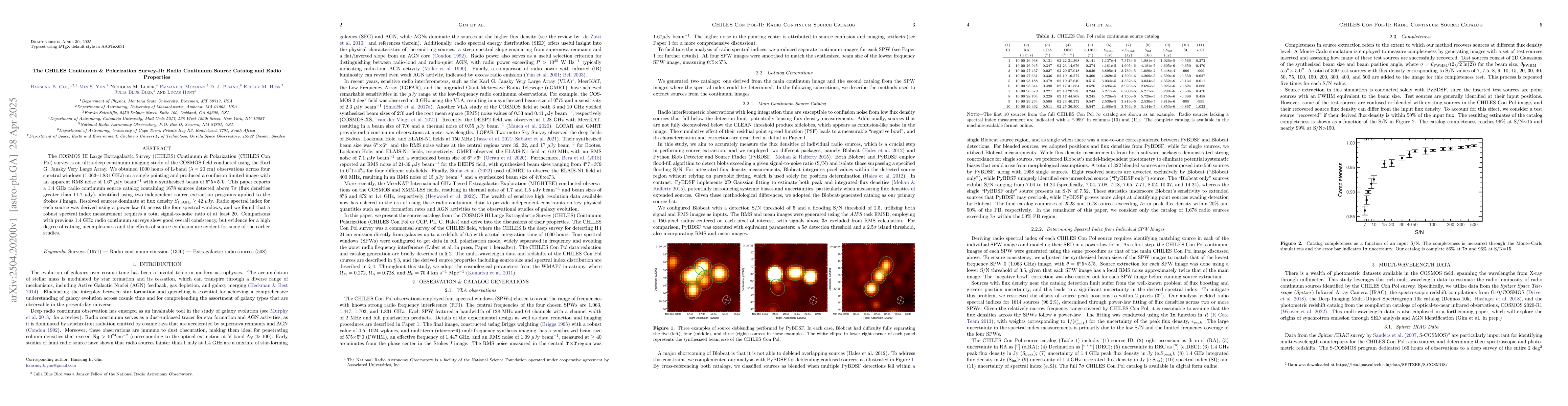 Thumbnail for The CHILES Continuum & Polarization Survey-II: Radio Continuum Source
  Catalog and Radio Properties