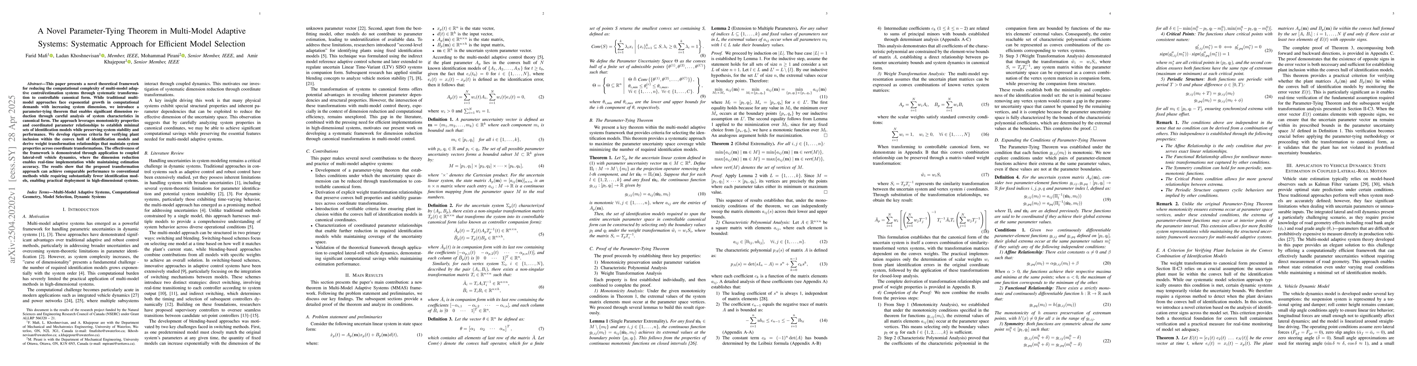 Thumbnail for A Novel Parameter-Tying Theorem in Multi-Model Adaptive Systems:
  Systematic Approach for Efficient Model Selection