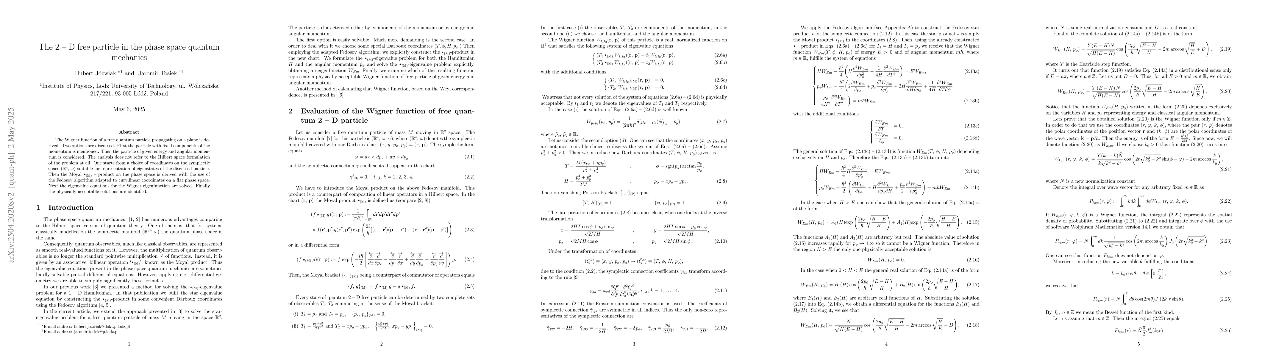 Thumbnail for The $2$ -- D free particle in the phase space quantum mechanics
