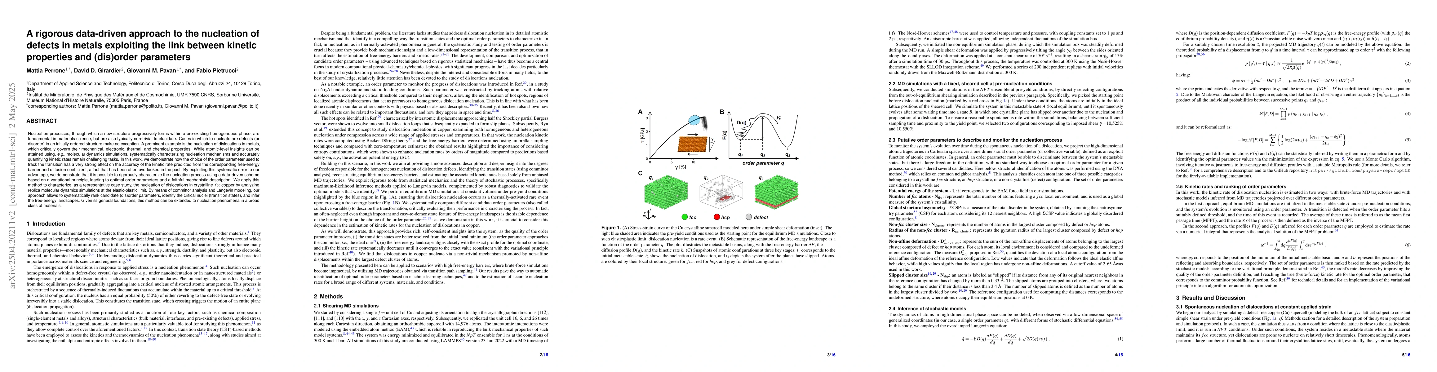 Thumbnail for A rigorous data-driven approach to the nucleation of defects in metals
  exploiting the link between kinetic properties and (dis)order parameters
