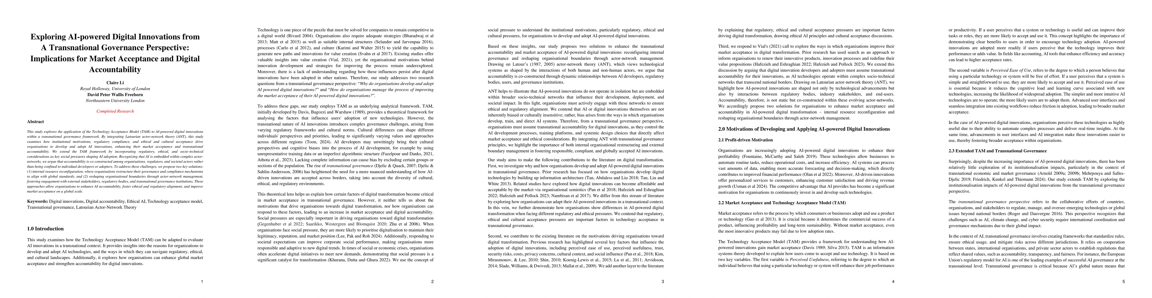 Thumbnail for Exploring AI-powered Digital Innovations from A Transnational Governance
  Perspective: Implications for Market Acceptance and Digital Accountability
  Accountability