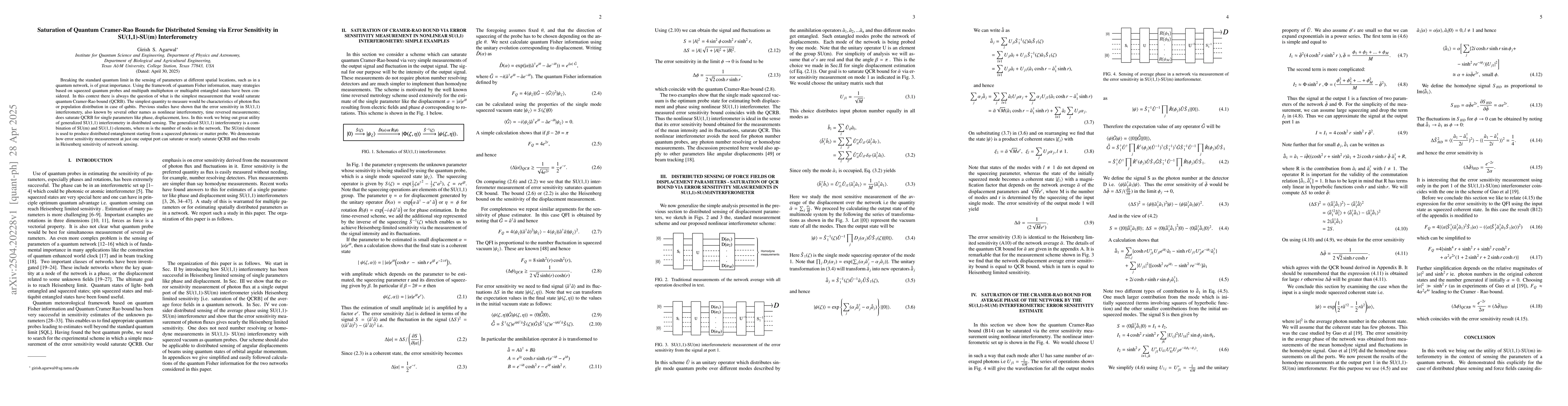 Thumbnail for Saturation of Quantum Cramer-Rao Bounds for Distributed Sensing via
  Error Sensitivity in SU(1,1)-SU(m) Interferometry