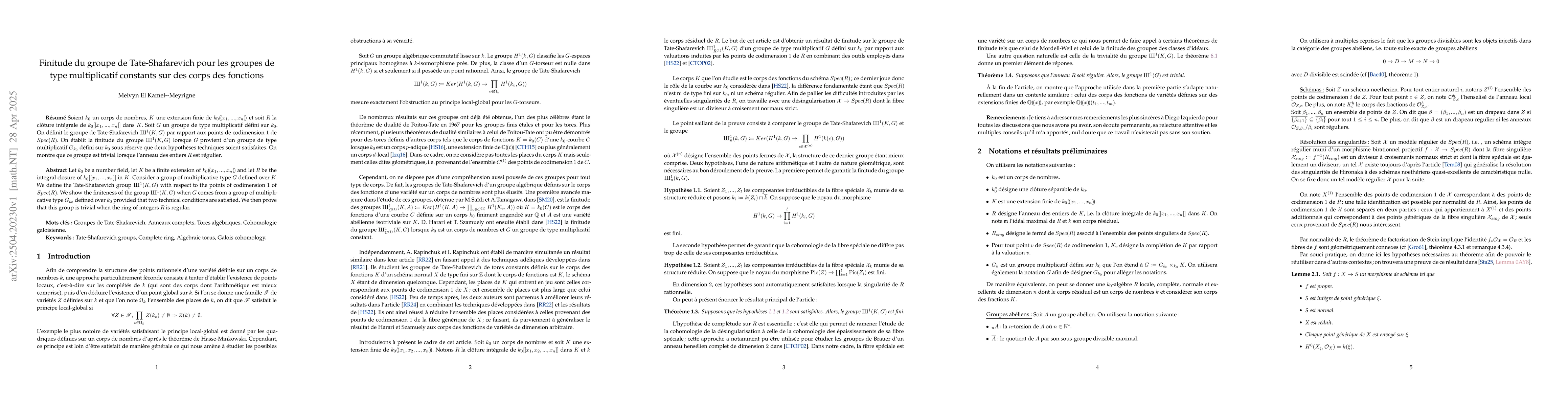 Thumbnail for Finitude du groupe de Tate-Shafarevich pour les groupes de type
  multiplicatif constants sur des corps des fonctions