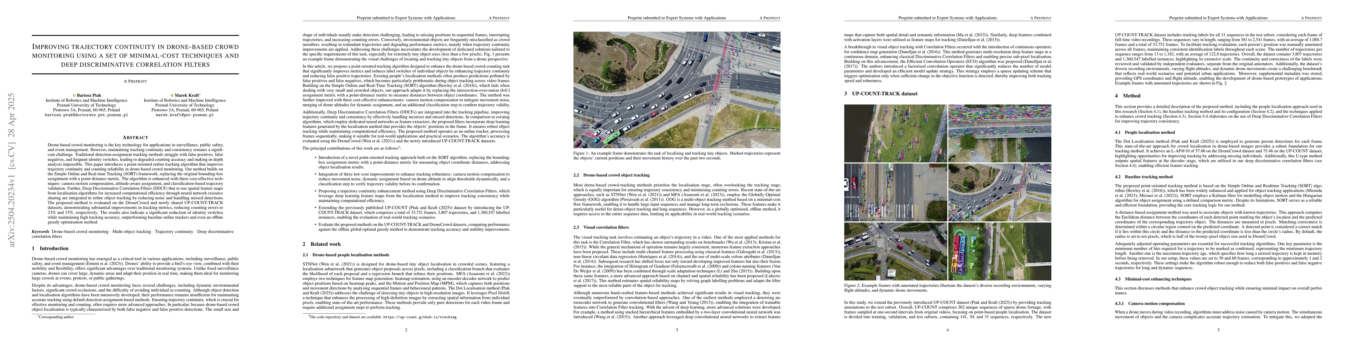Thumbnail for Improving trajectory continuity in drone-based crowd monitoring using a
  set of minimal-cost techniques and deep discriminative correlation filters