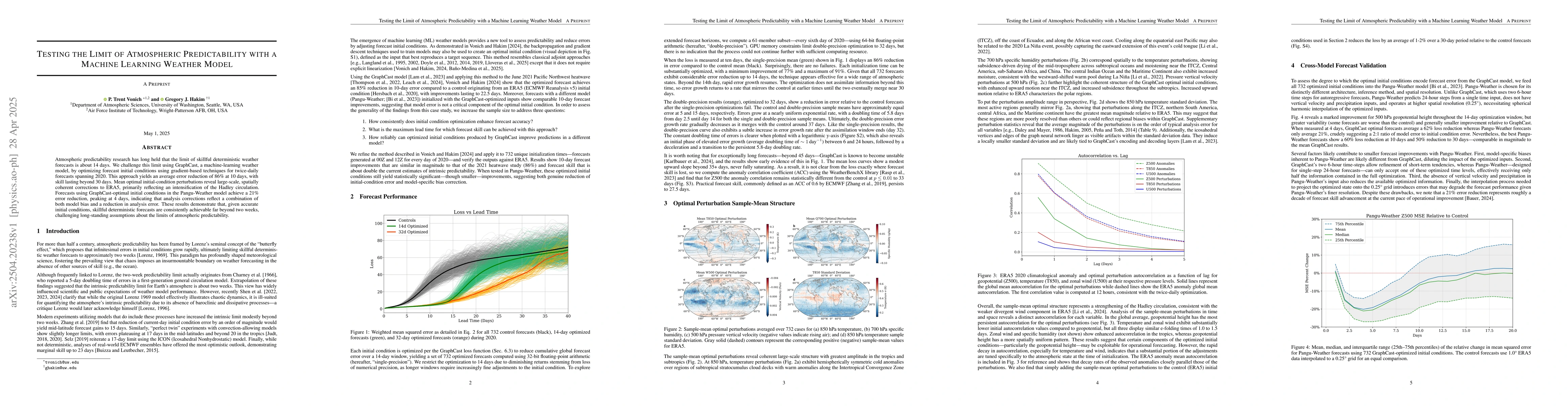 Thumbnail for Testing the Limit of Atmospheric Predictability with a Machine Learning
  Weather Model