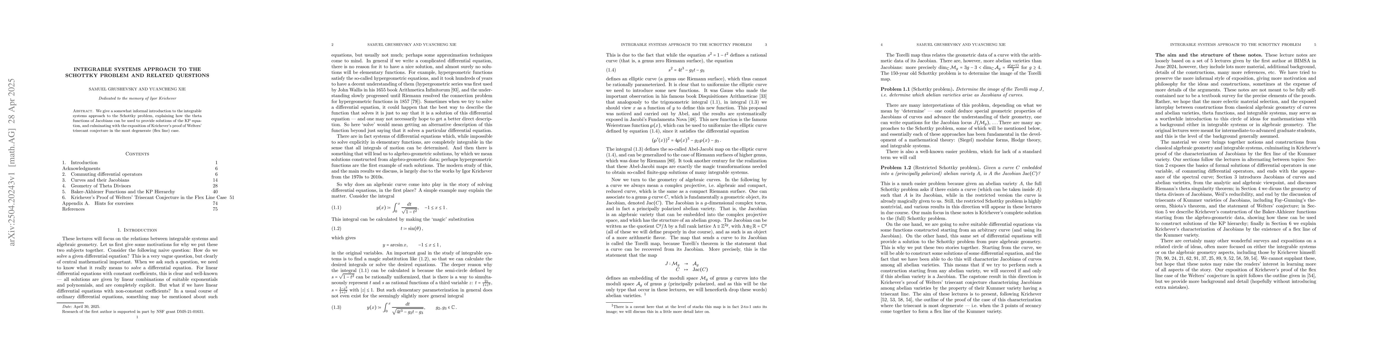 Thumbnail for Integrable systems approach to the Schottky problem and related
  questions