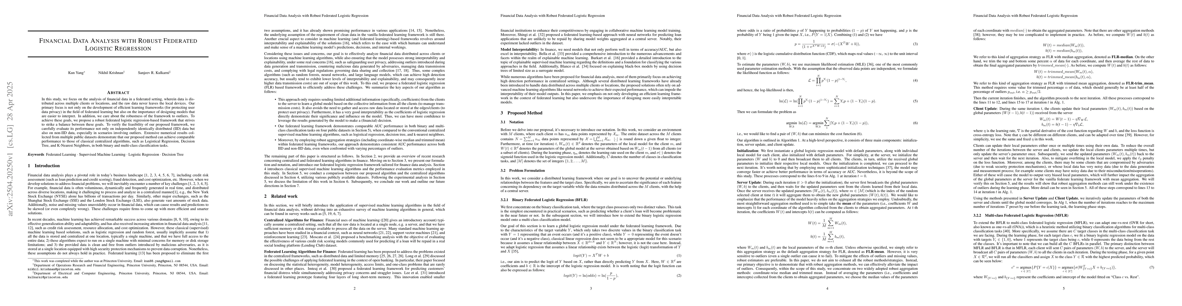 Thumbnail for Financial Data Analysis with Robust Federated Logistic Regression