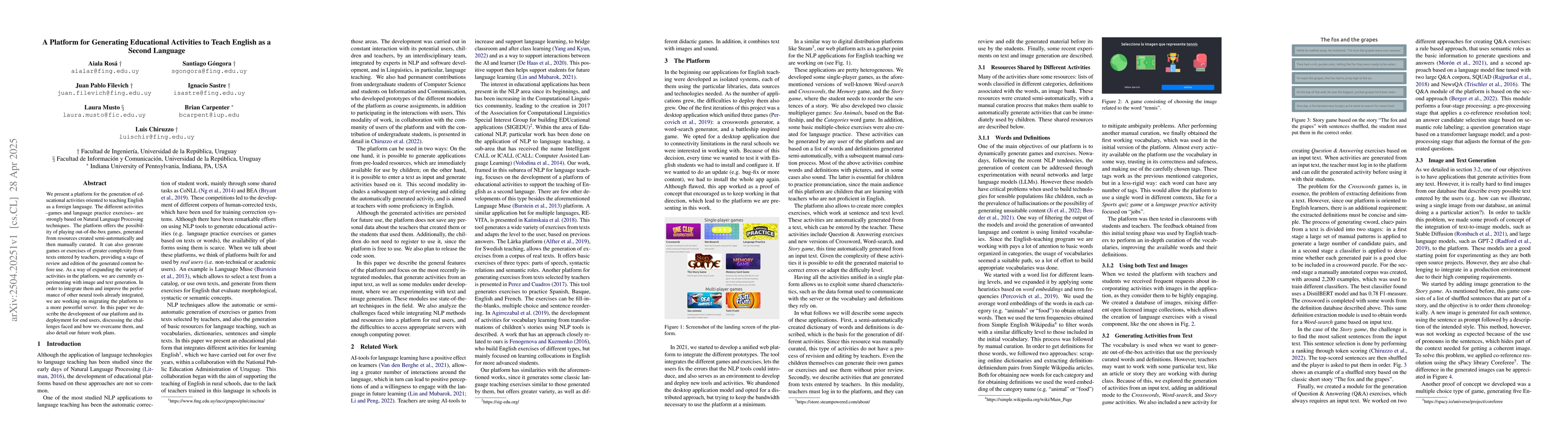 Thumbnail for A Platform for Generating Educational Activities to Teach English as a
  Second Language