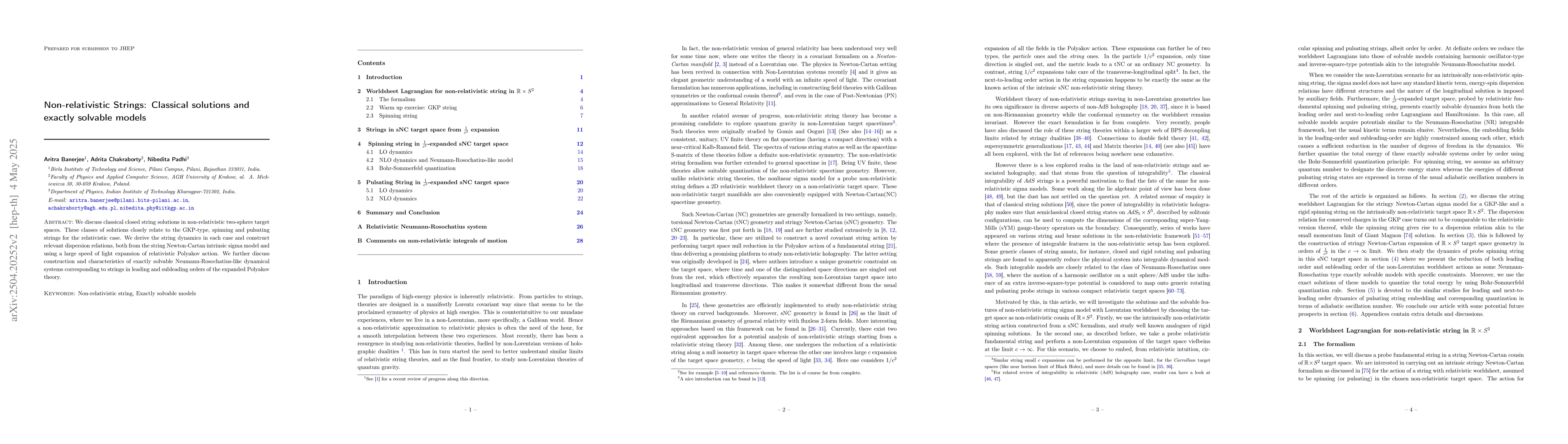 Thumbnail for Non-relativistic Strings: Classical solutions and exactly solvable
  models