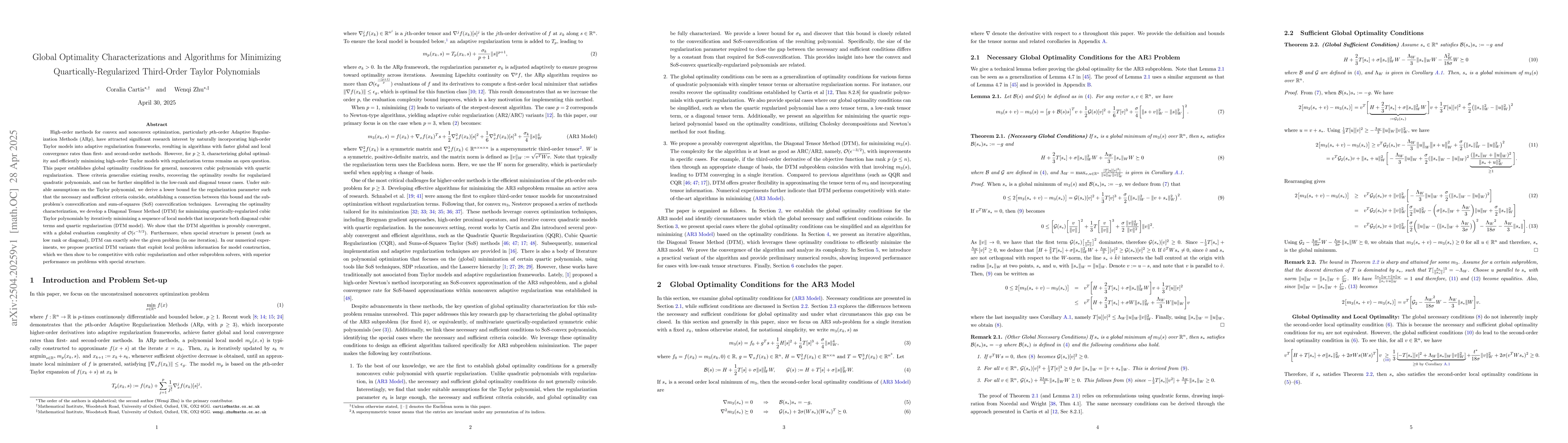 Thumbnail for Global Optimality Characterizations and Algorithms for Minimizing
  Quartically-Regularized Third-Order Taylor Polynomials
