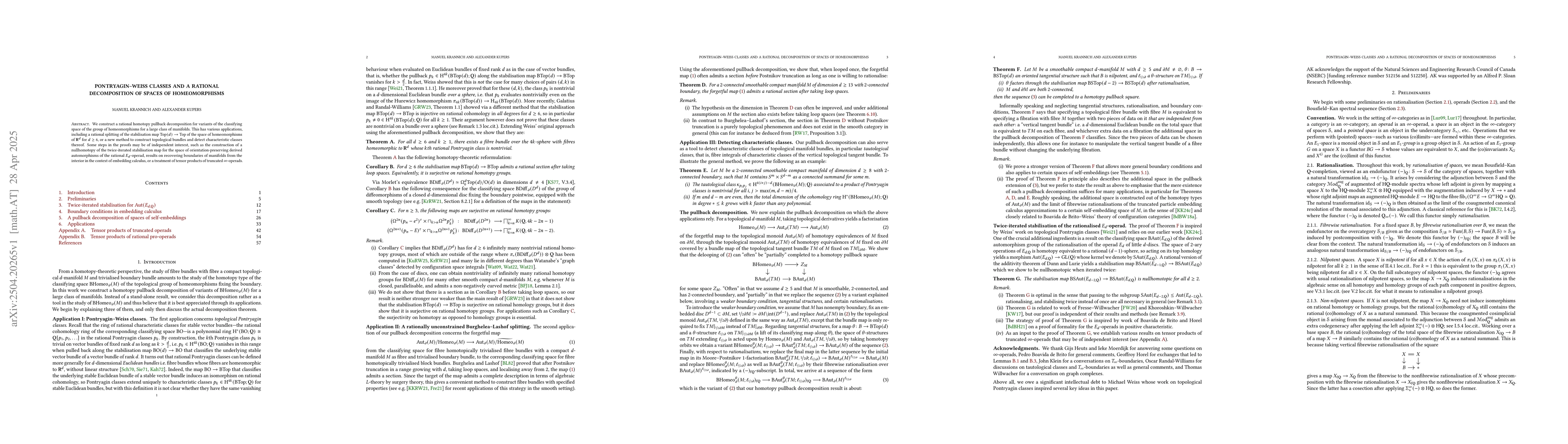 Thumbnail for Pontryagin-Weiss classes and a rational decomposition of spaces of
  homeomorphisms