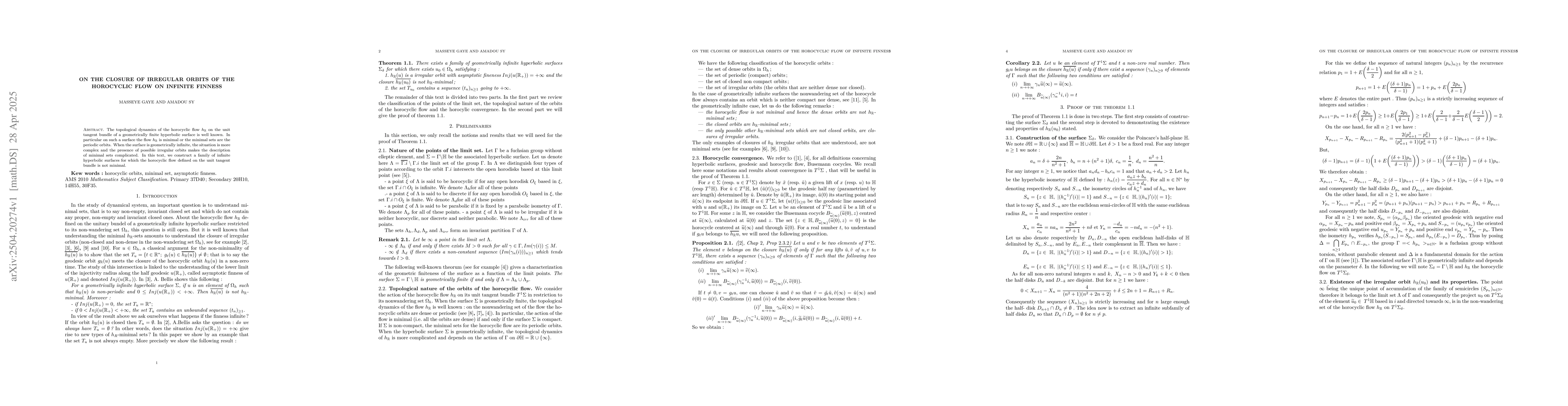Thumbnail for On the closure of irregular orbits of the horocyclic flow on infinite
  finness