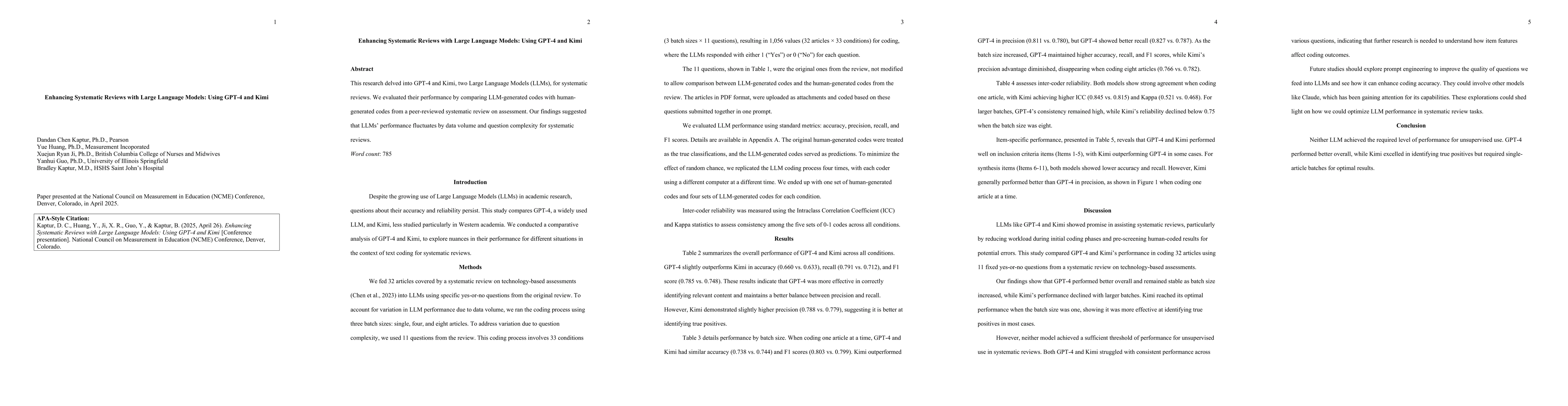Thumbnail for Enhancing Systematic Reviews with Large Language Models: Using GPT-4 and
  Kimi