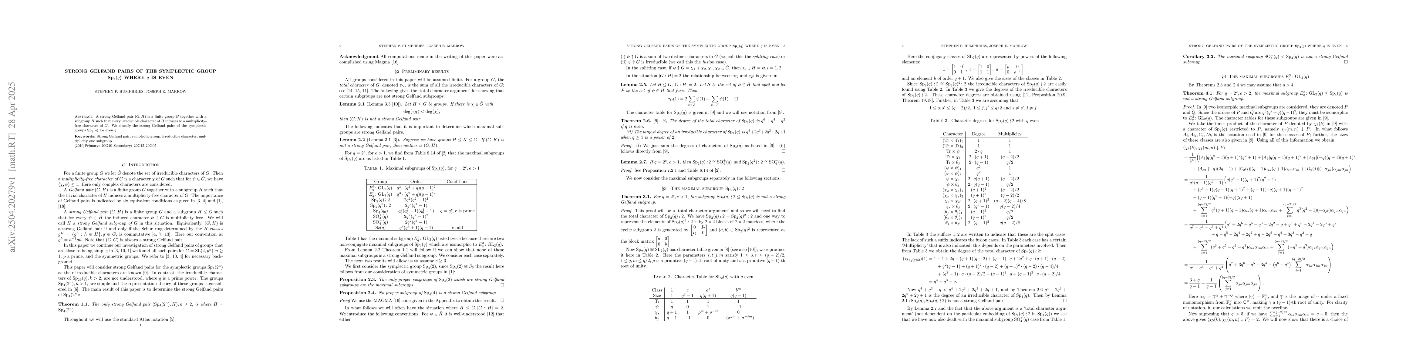 Thumbnail for Strong Gelfand Pairs of the Symplectic Group $\boldsymbol{\rm Sp}_4(q)$
  where $q$ is even