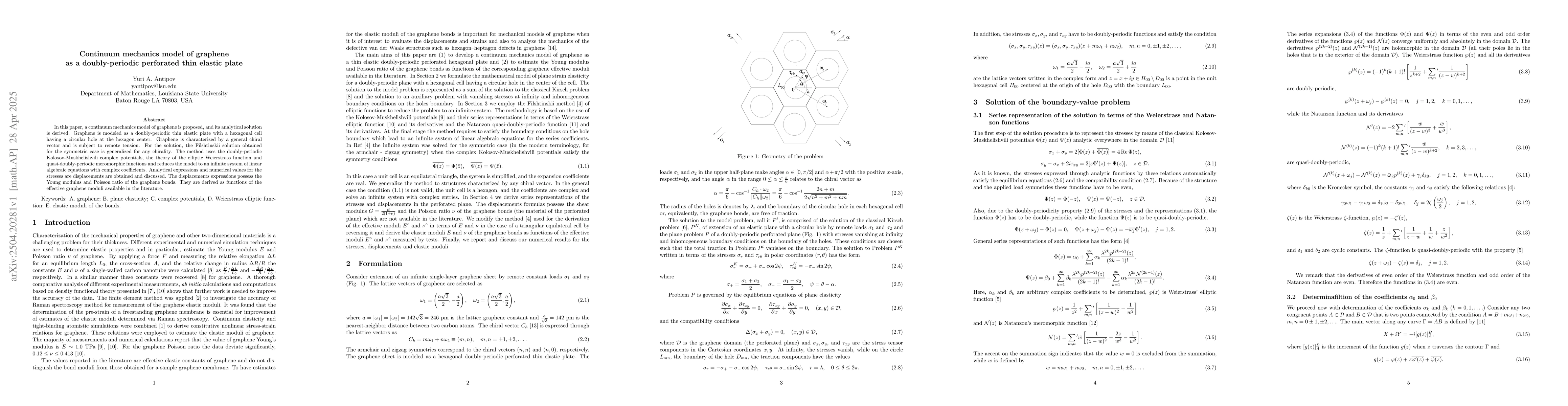 Thumbnail for Continuum mechanics model of graphene as a doubly-periodic perforated
  thin elastic plate