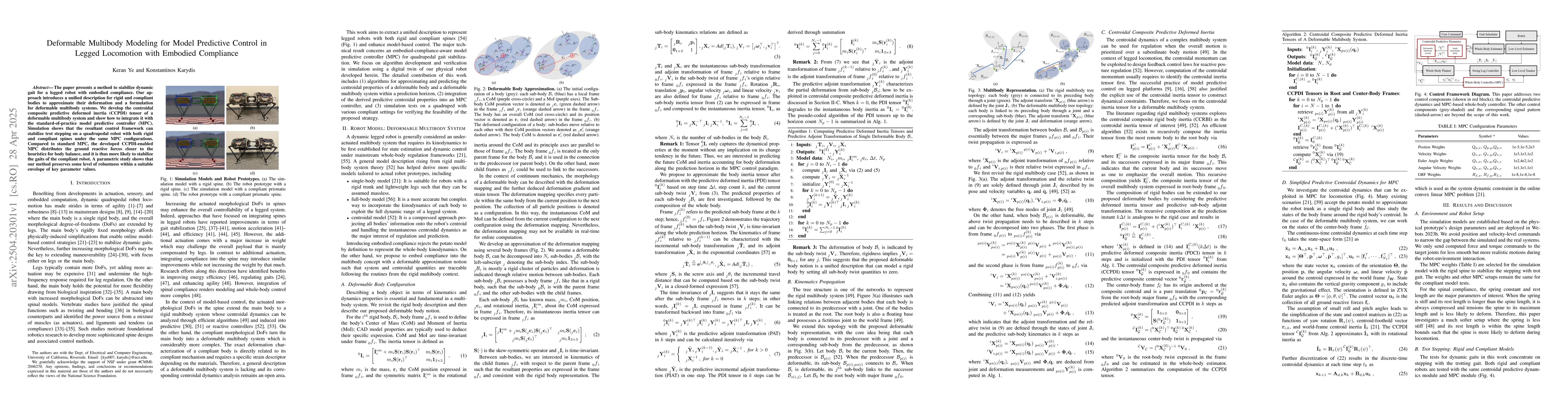 Thumbnail for Deformable Multibody Modeling for Model Predictive Control in Legged
  Locomotion with Embodied Compliance