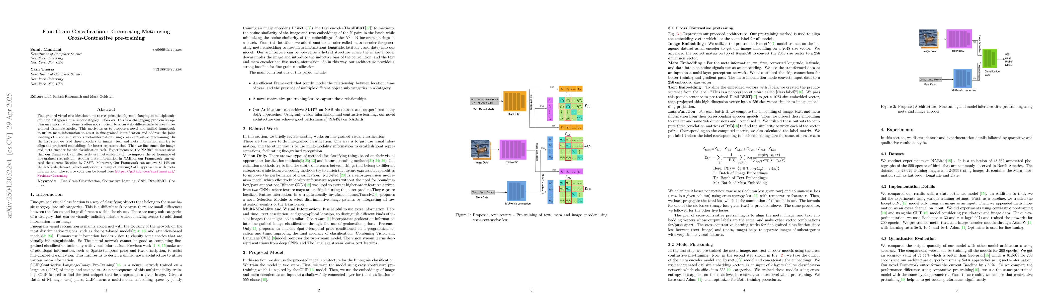 Thumbnail for Fine Grain Classification: Connecting Meta using Cross-Contrastive
  pre-training