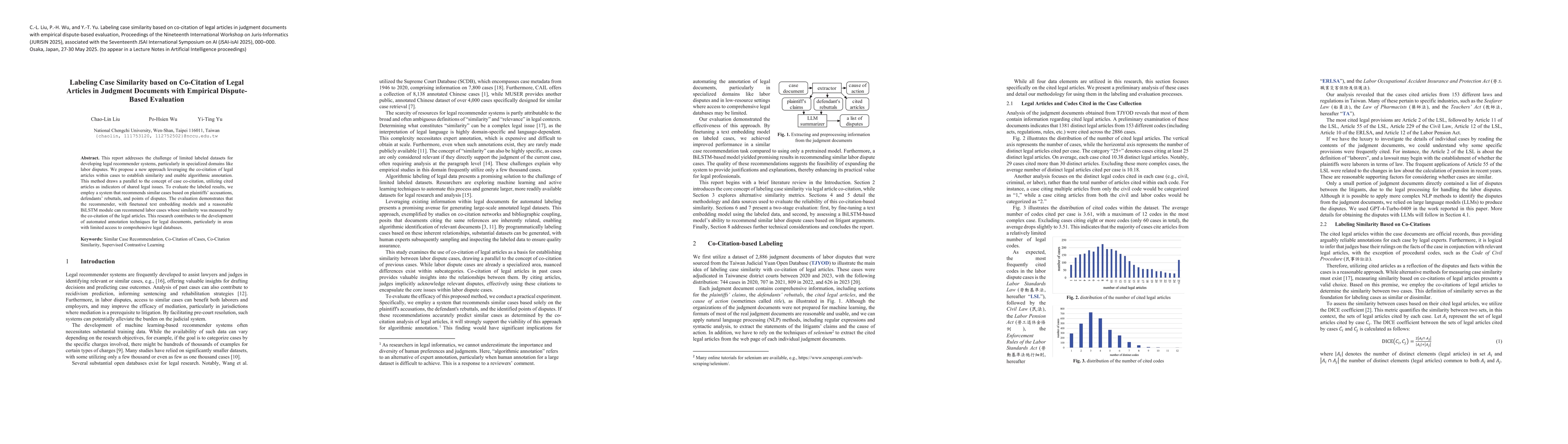 Thumbnail for Labeling Case Similarity based on Co-Citation of Legal Articles in
  Judgment Documents with Empirical Dispute-Based Evaluation