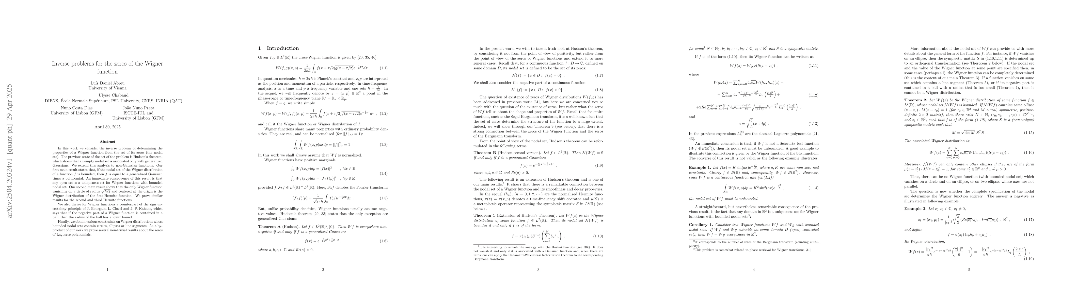 Thumbnail for Inverse problems for the zeros of the Wigner function