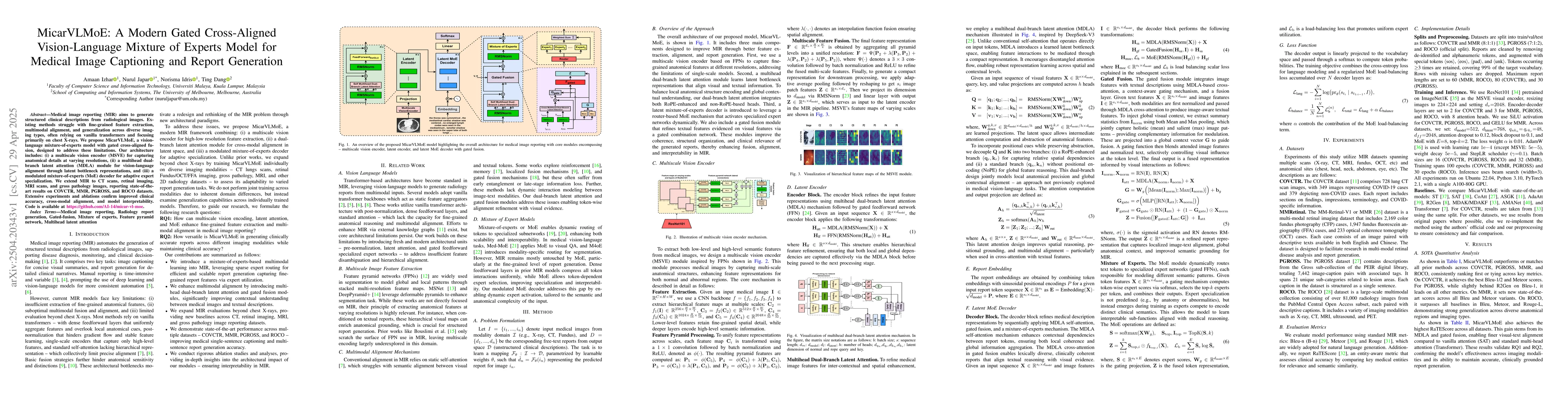 Thumbnail for MicarVLMoE: A Modern Gated Cross-Aligned Vision-Language Mixture of
  Experts Model for Medical Image Captioning and Report Generation