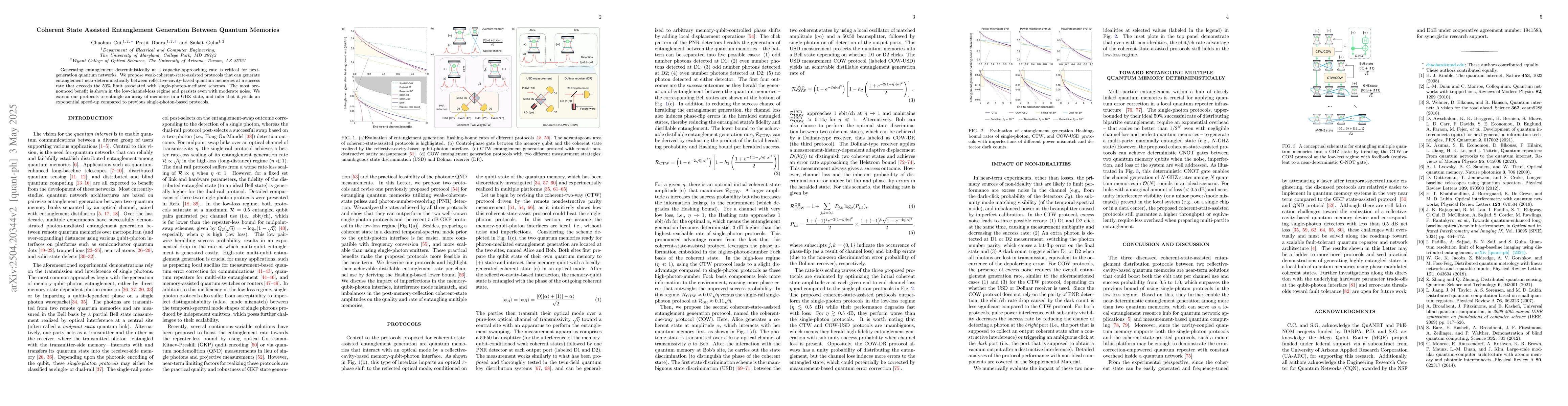 Thumbnail for Coherent State Assisted Entanglement Generation Between Quantum Memories