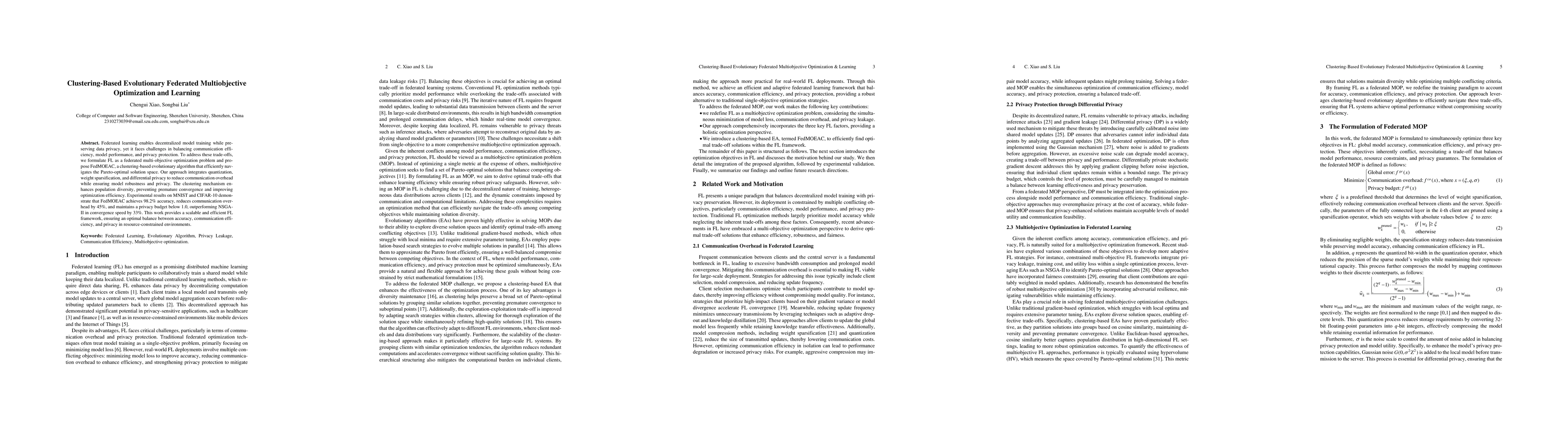 Thumbnail for Clustering-Based Evolutionary Federated Multiobjective Optimization and
  Learning