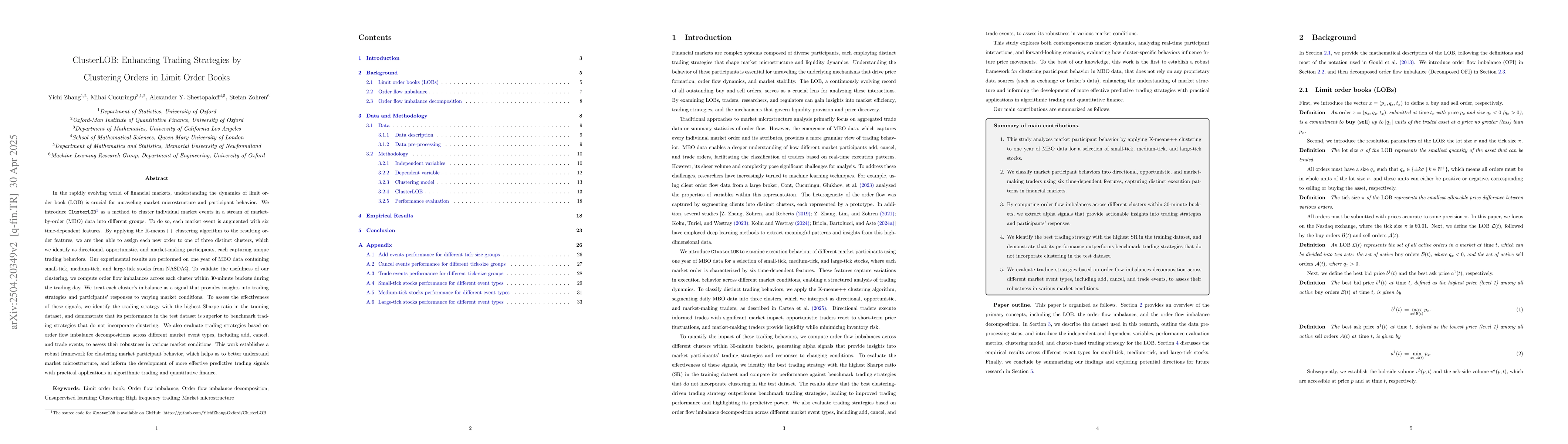 Thumbnail for ClusterLOB: Enhancing Trading Strategies by Clustering Orders in Limit
  Order Books