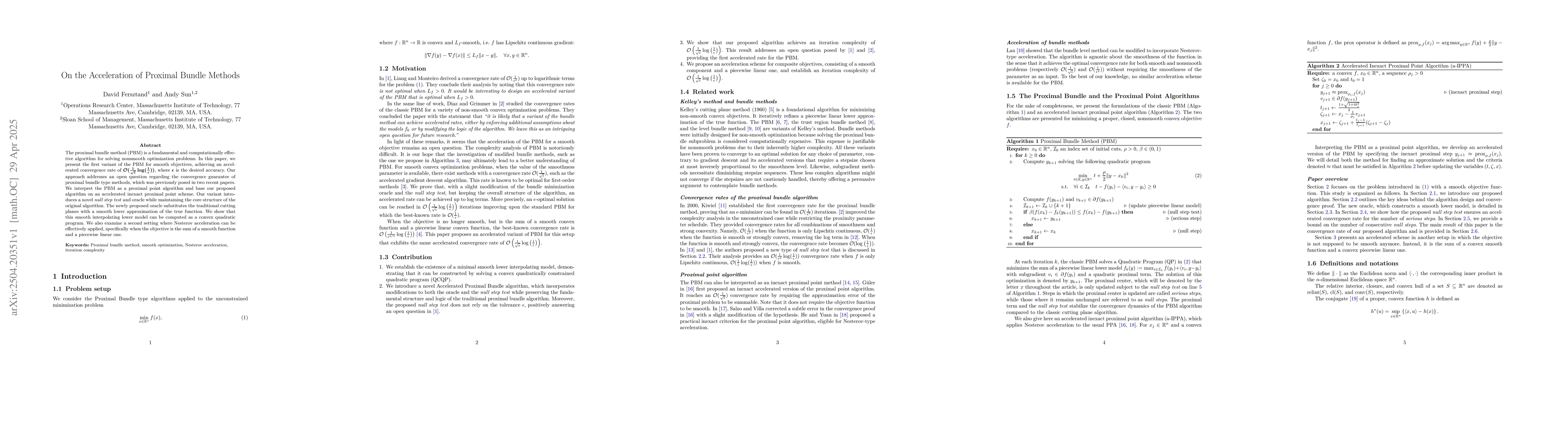 Thumbnail for On the Acceleration of Proximal Bundle Methods