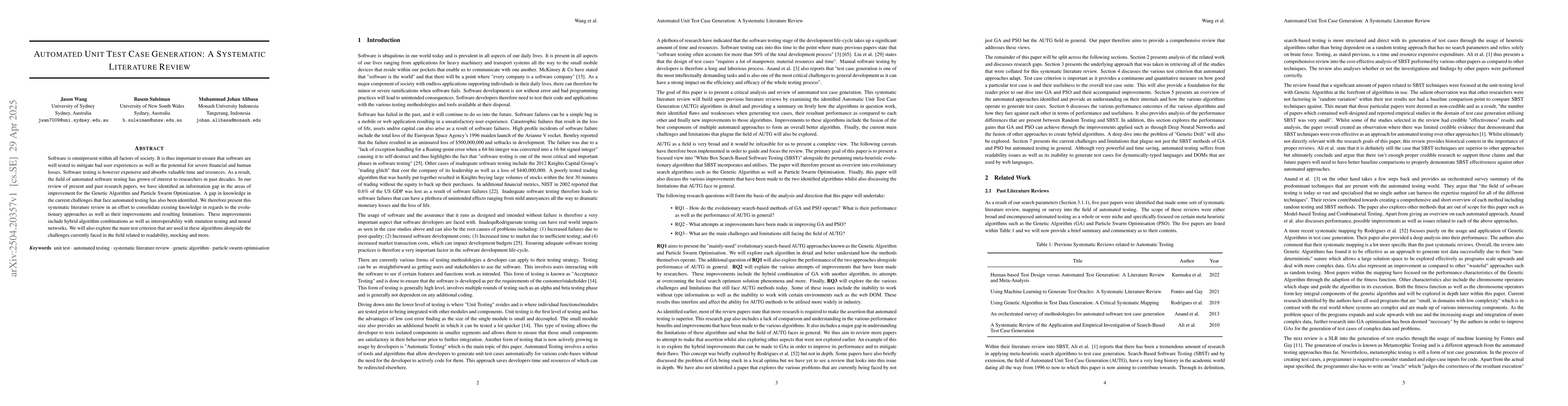 Thumbnail for Automated Unit Test Case Generation: A Systematic Literature Review