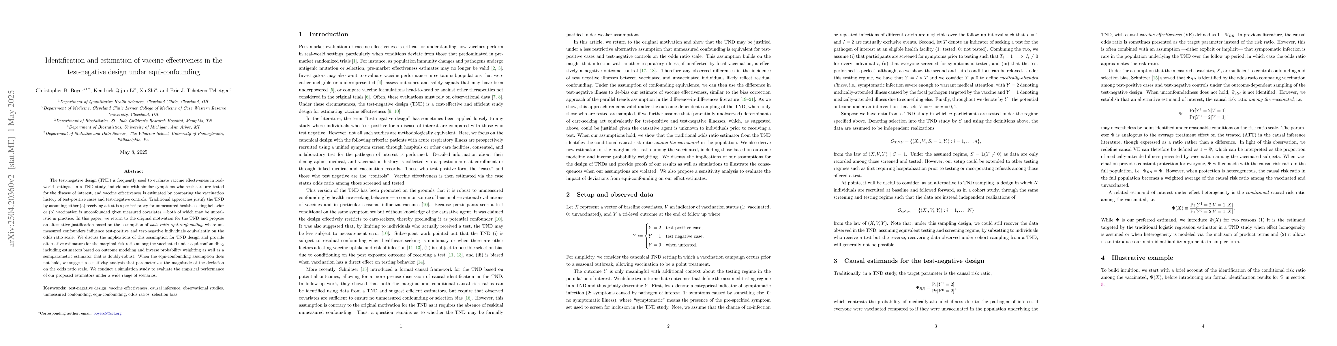 Thumbnail for Identification and estimation of vaccine effectiveness in the
  test-negative design under equi-confounding