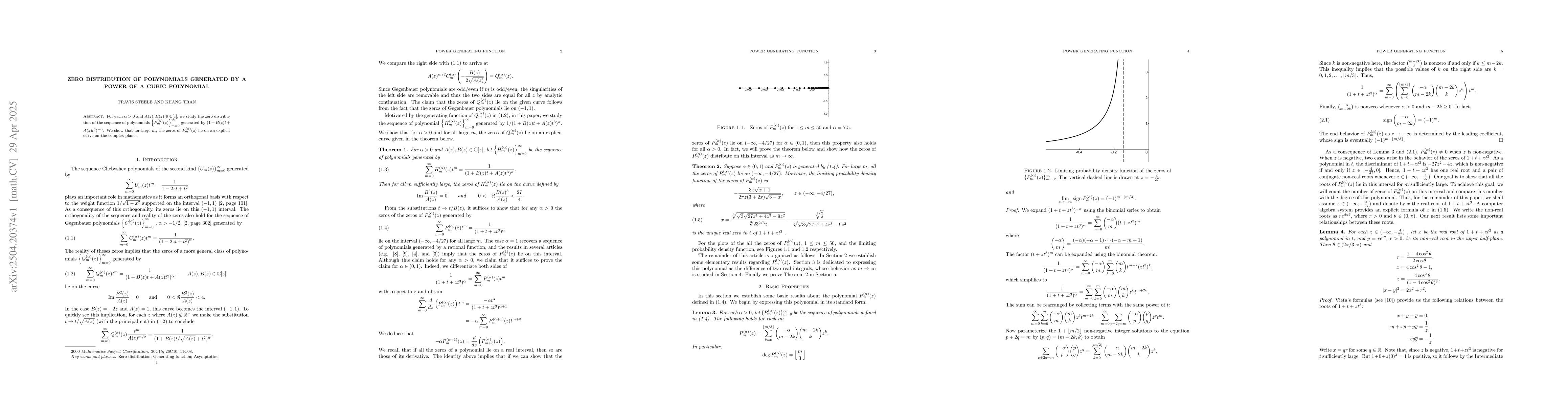 Thumbnail for Zero Distribution of Polynomials Generated by a Power of a Cubic
  Polynomial