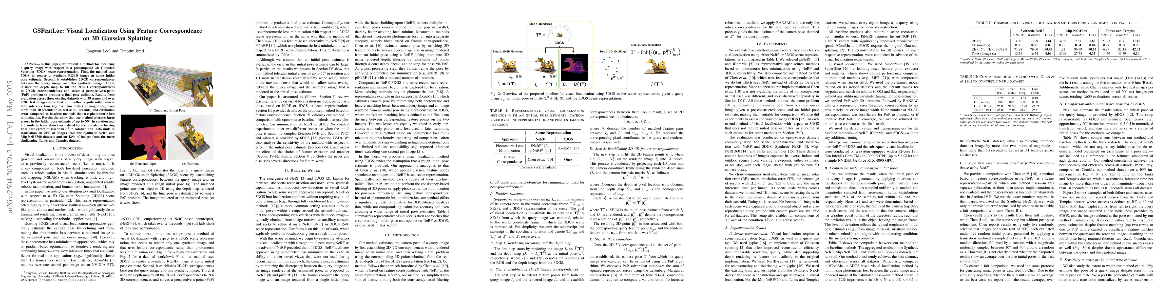 Thumbnail for GSFeatLoc: Visual Localization Using Feature Correspondence on 3D
  Gaussian Splatting