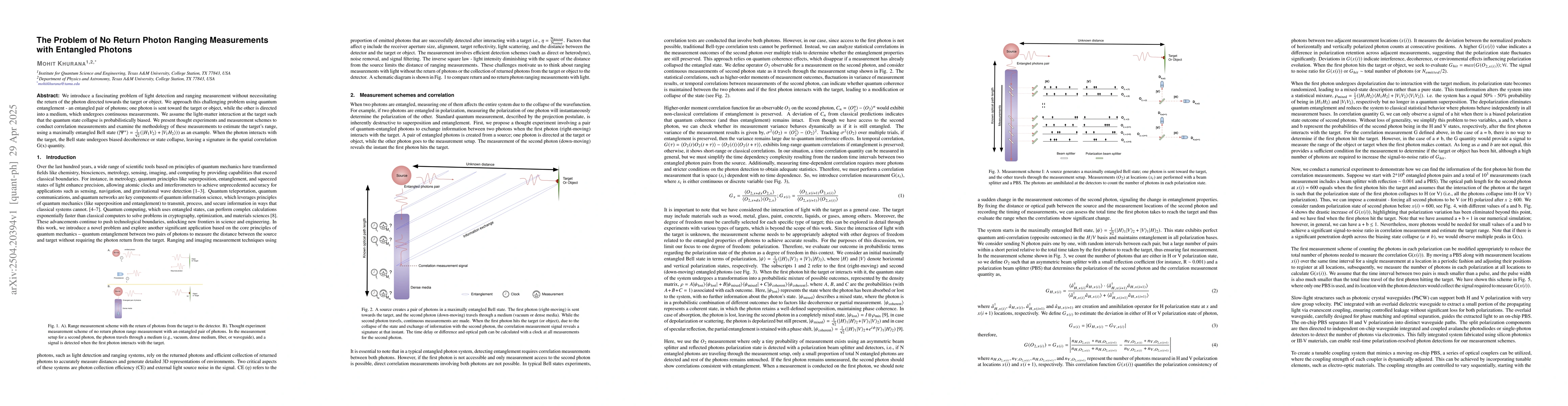 Thumbnail for The Problem of No Return Photon Ranging Measurements with Entangled
  Photons