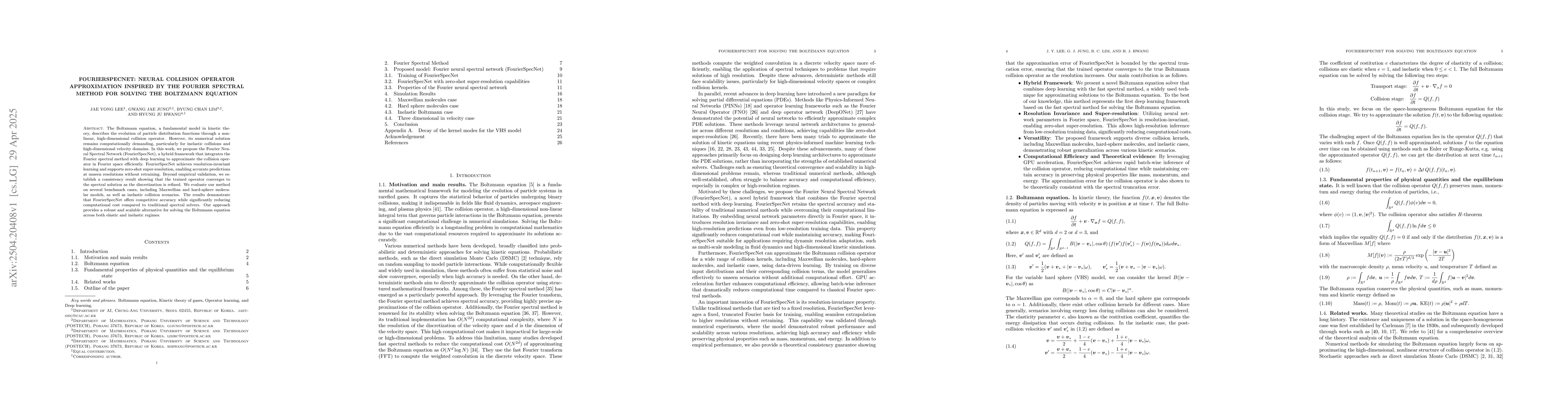 Thumbnail for FourierSpecNet: Neural Collision Operator Approximation Inspired by the
  Fourier Spectral Method for Solving the Boltzmann Equation