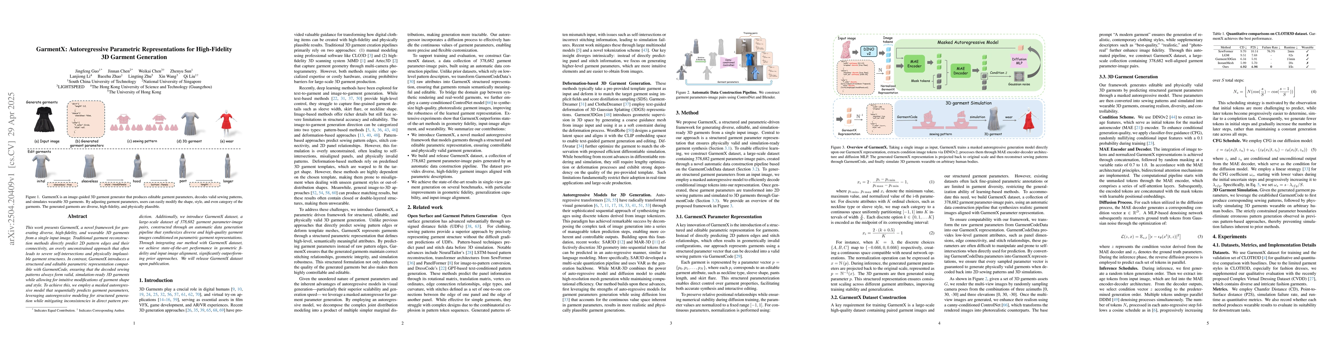 Thumbnail for GarmentX: Autoregressive Parametric Representations for High-Fidelity 3D
  Garment Generation
