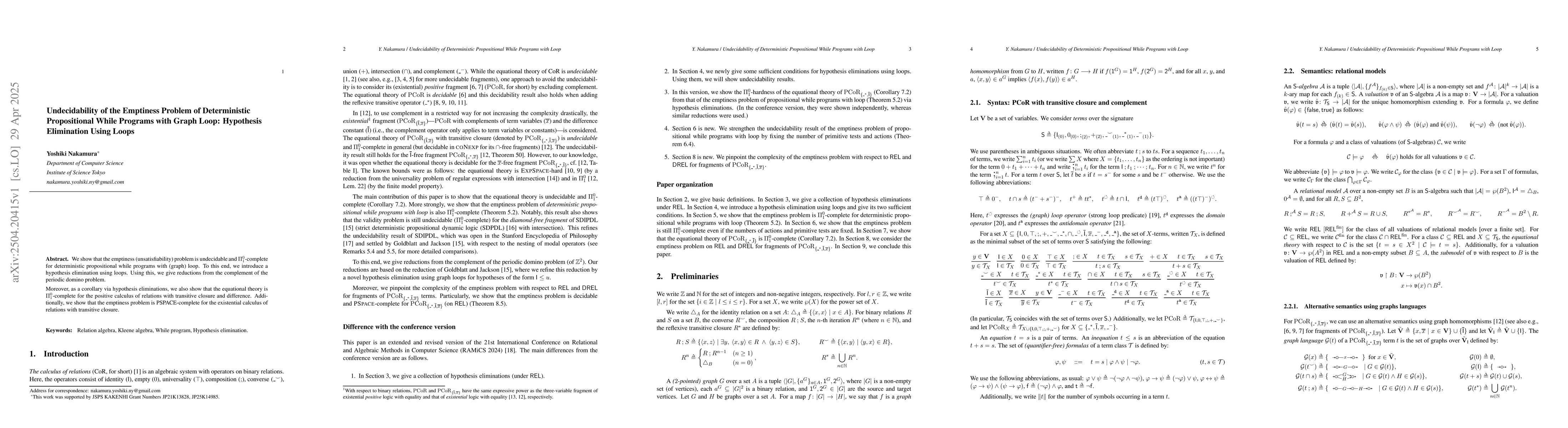 Thumbnail for Undecidability of the Emptiness Problem of Deterministic Propositional
  While Programs with Graph Loop: Hypothesis Elimination Using Loops