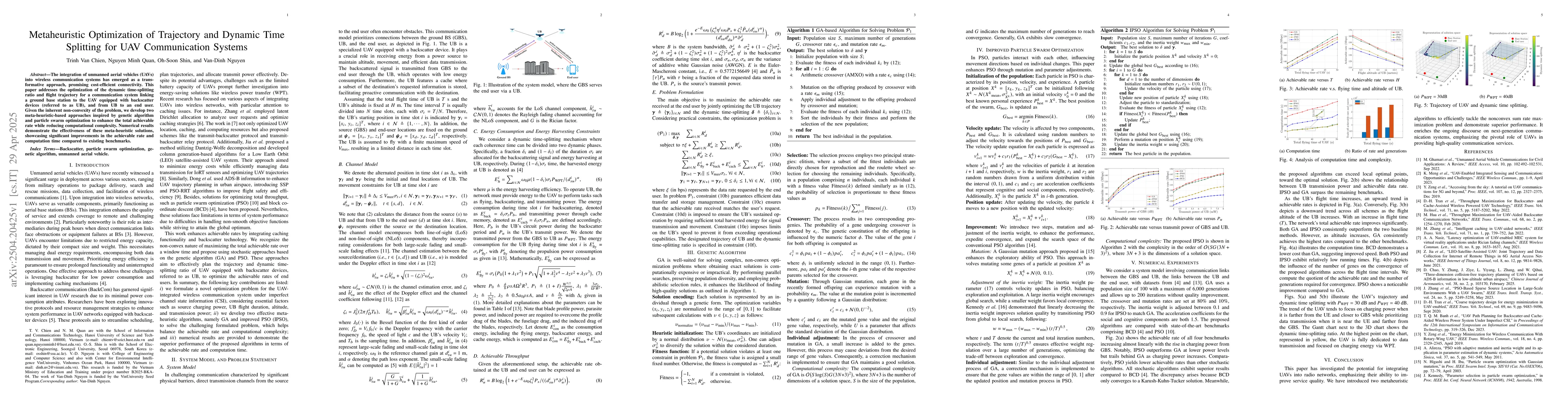 Thumbnail for Metaheuristic Optimization of Trajectory and Dynamic Time Splitting for
  UAV Communication Systems