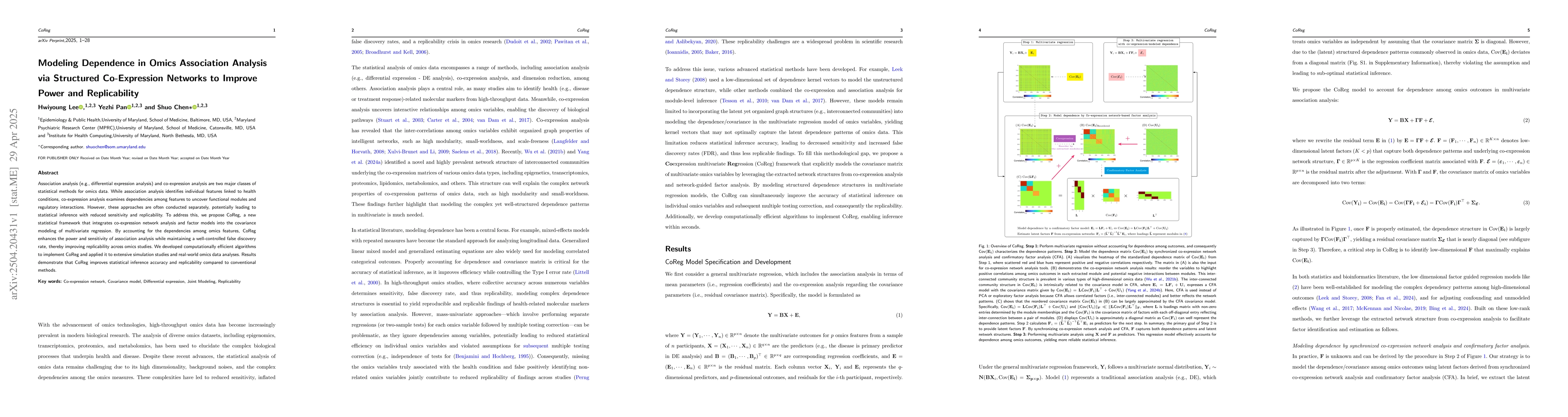 Thumbnail for Modeling Dependence in Omics Association Analysis via Structured
  Co-Expression Networks to Improve Power and Replicability