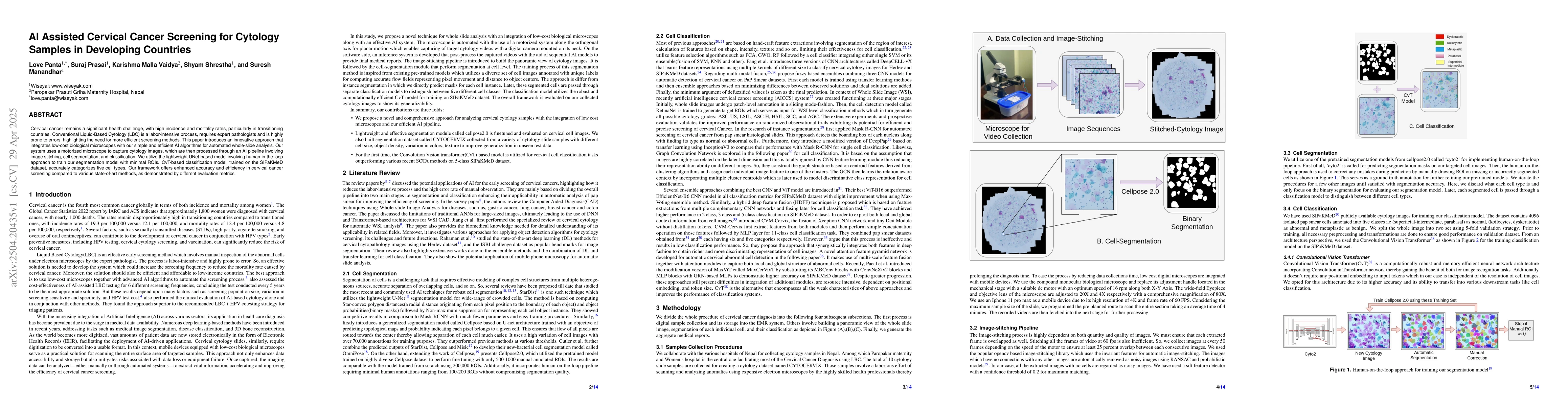 Thumbnail for AI Assisted Cervical Cancer Screening for Cytology Samples in Developing
  Countries