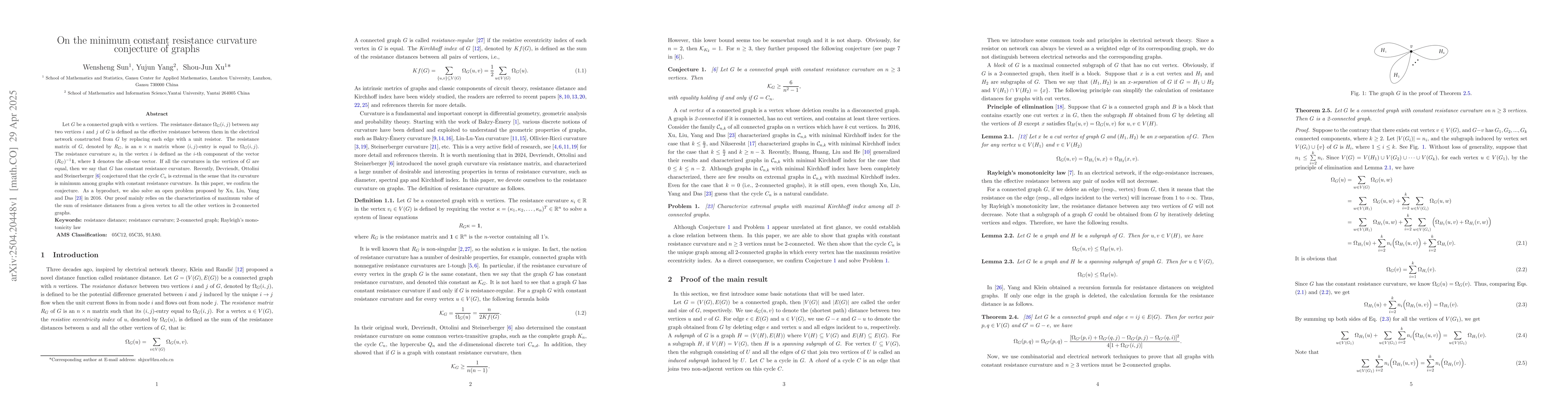Thumbnail for On the minimum constant resistance curvature conjecture of graphs