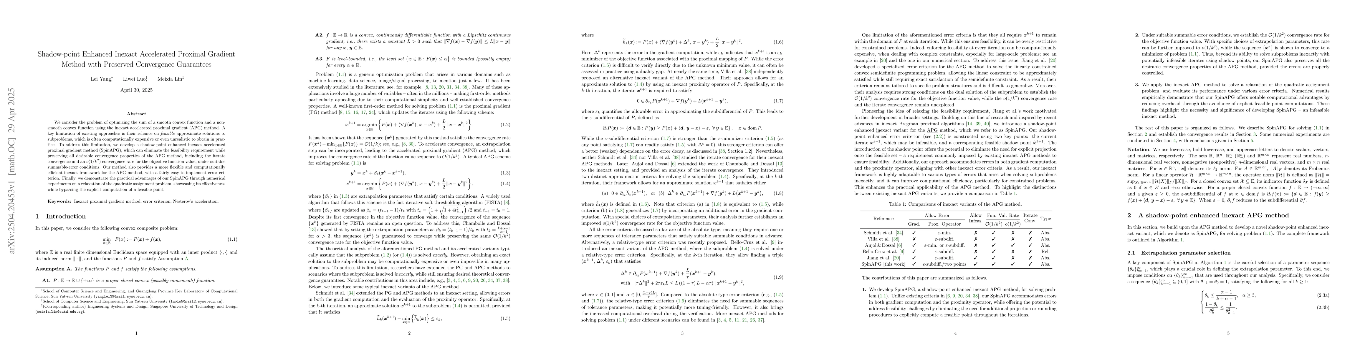 Thumbnail for Shadow-point Enhanced Inexact Accelerated Proximal Gradient Method with
  Preserved Convergence Guarantees