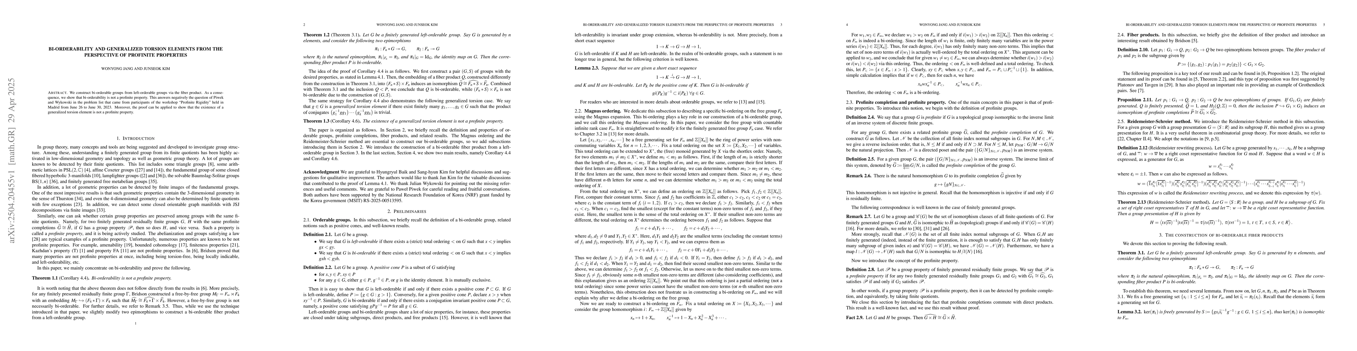 Thumbnail for Bi-orderability and generalized torsion elements from the perspective of
  profinite properties
