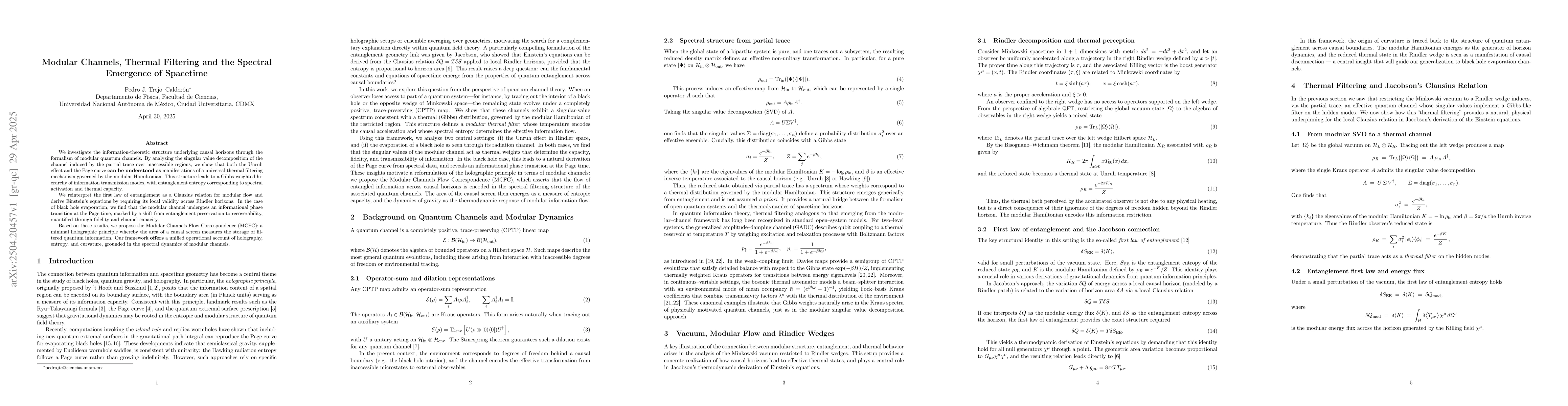 Thumbnail for Modular Channels, Thermal Filtering and the Spectral Emergence of
  Spacetime