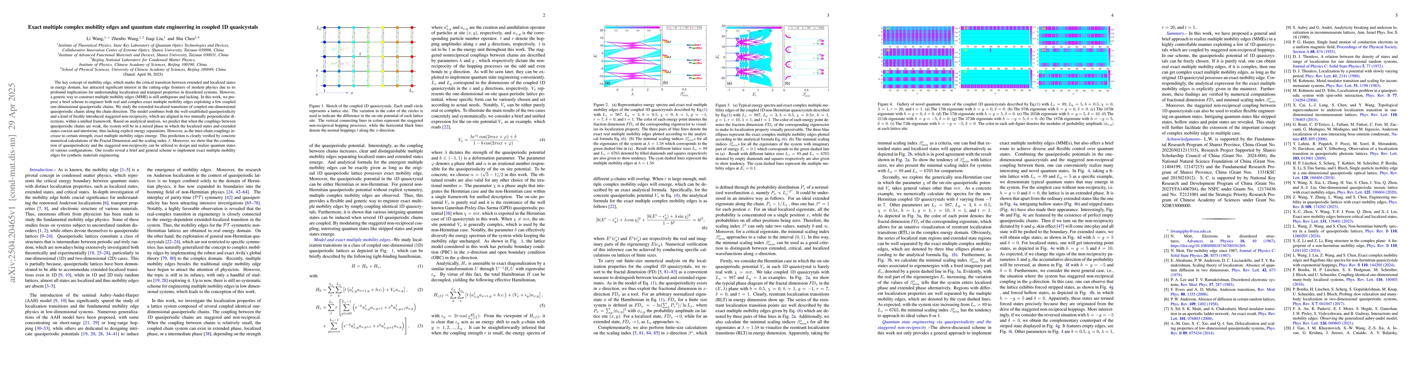 Thumbnail for Exact multiple complex mobility edges and quantum state engineering in
  coupled 1D quasicystals
