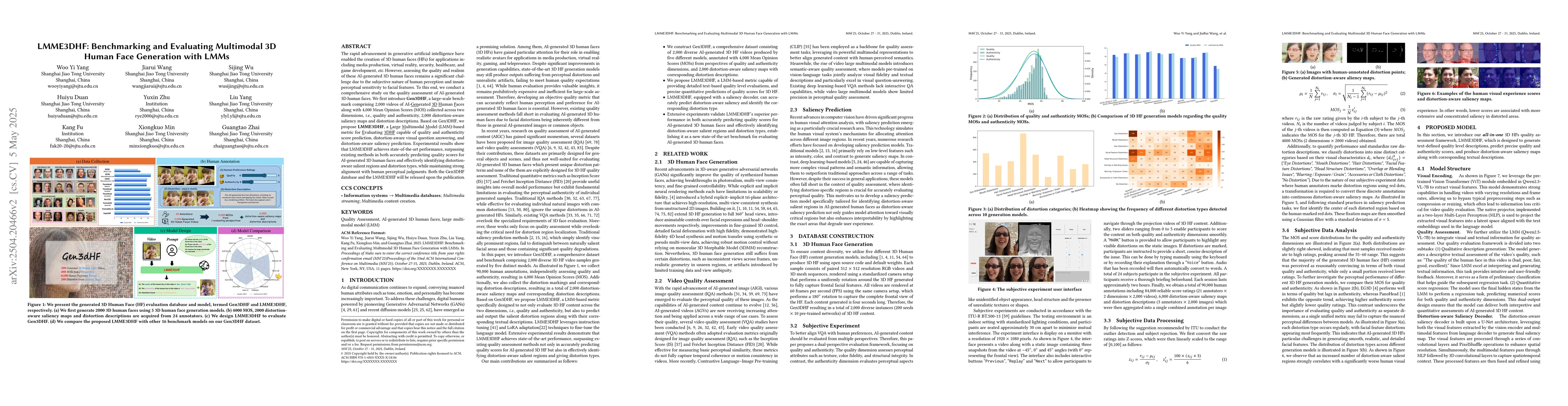 Thumbnail for LMME3DHF: Benchmarking and Evaluating Multimodal 3D Human Face
  Generation with LMMs