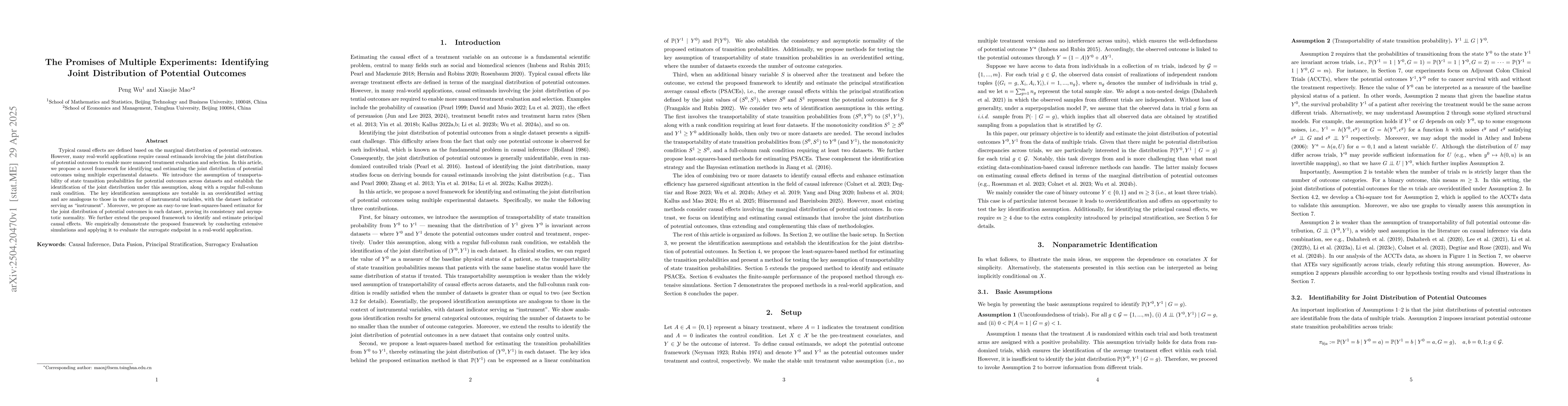 Thumbnail for The Promises of Multiple Experiments: Identifying Joint Distribution of
  Potential Outcomes