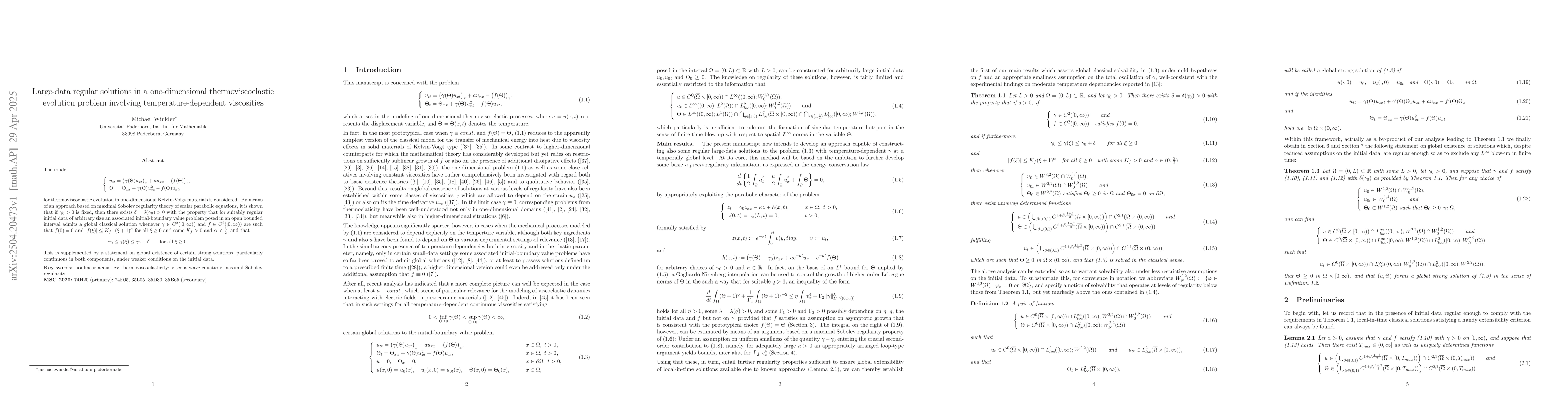 Thumbnail for Large-data regular solutions in a one-dimensional thermoviscoelastic
  evolution problem involving temperature-dependent viscosities