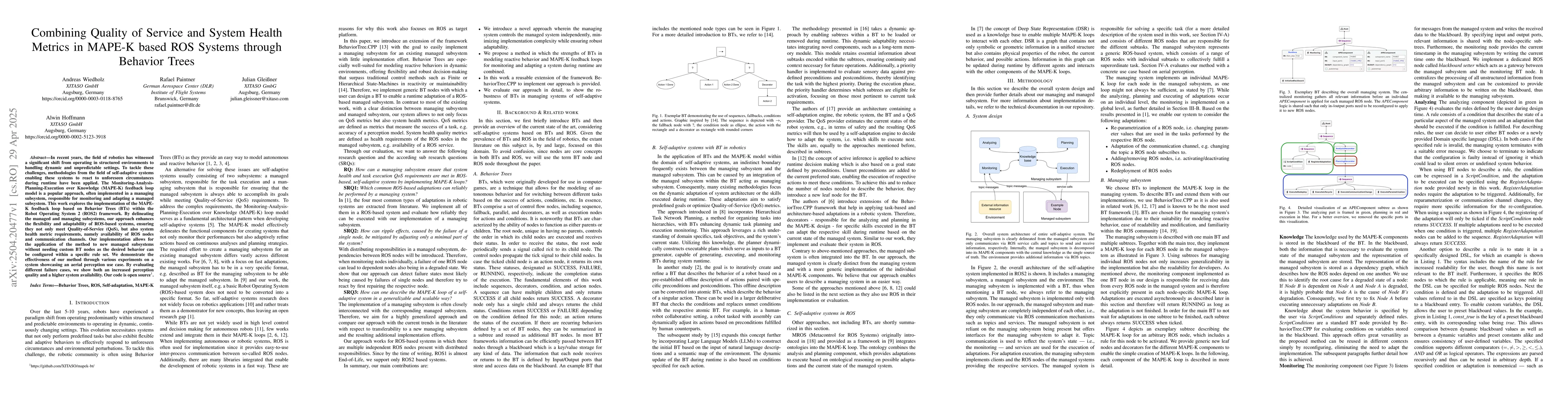 Thumbnail for Combining Quality of Service and System Health Metrics in MAPE-K based
  ROS Systems through Behavior Trees