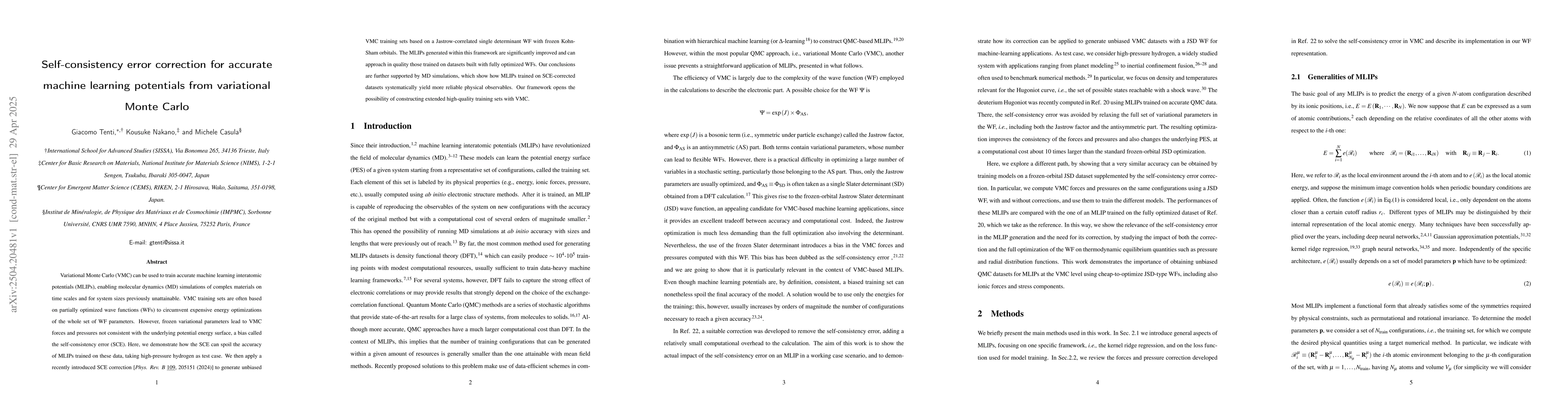 Thumbnail for Self-consistency error correction for accurate machine learning
  potentials from variational Monte Carlo